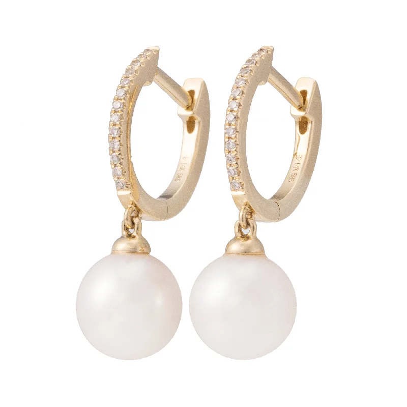 Chandelier earrings for women-Diamond Huggie with Pearl Dangle