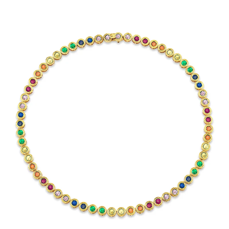 Layered necklace for women-Gold & Rainbow Large Fluted Eternity Necklace