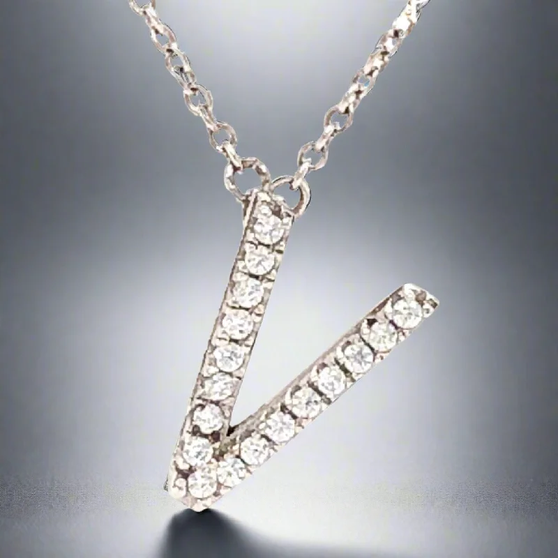 Classic gold necklace for women-SS "V" Initial CZ Necklace