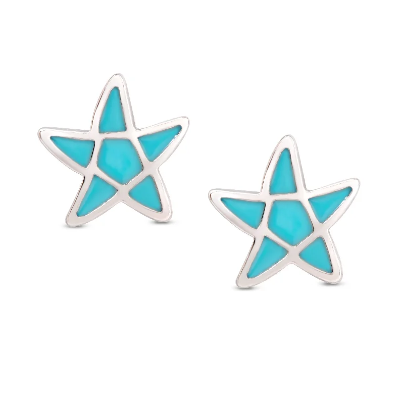 Birthstone hoop earrings for women-Starfish Stud Earrings in Sterling Silver