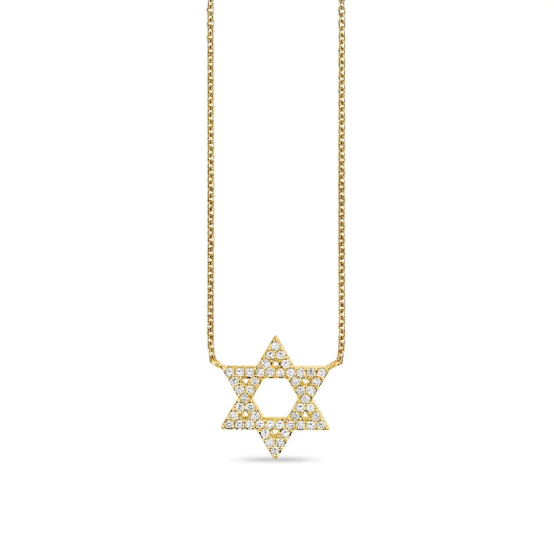 Birthday gift necklace for women-Gold & Diamond Star of David Necklace