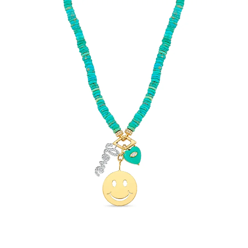 Choker chain necklace for women-Gold & Diamond Cali Love Turquoise Necklace