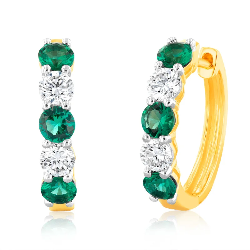 Modern engagement ring for women-Luminesce Lab Grown 9ct Yellow Gold 0.40 Carat Diamond with 0.90ct Created Emerald