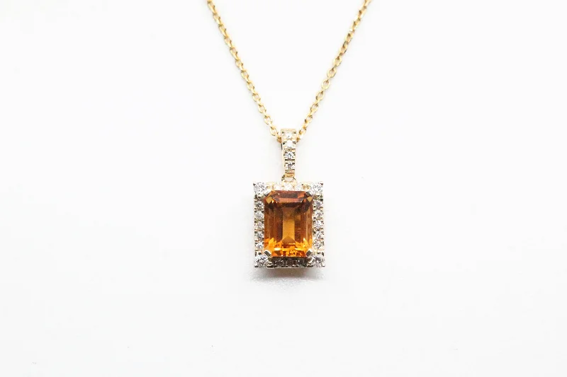 Necklace with heart charm for women-Yellow Gold Citrine with Diamond Halo Necklace