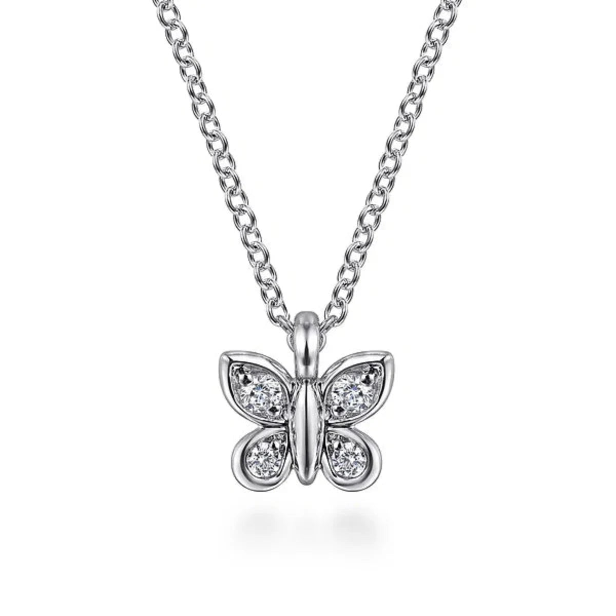 Diamond pendant necklace for women-14K W Gold 0.07ctw G/SI2 Diamond Butterfly Pendant