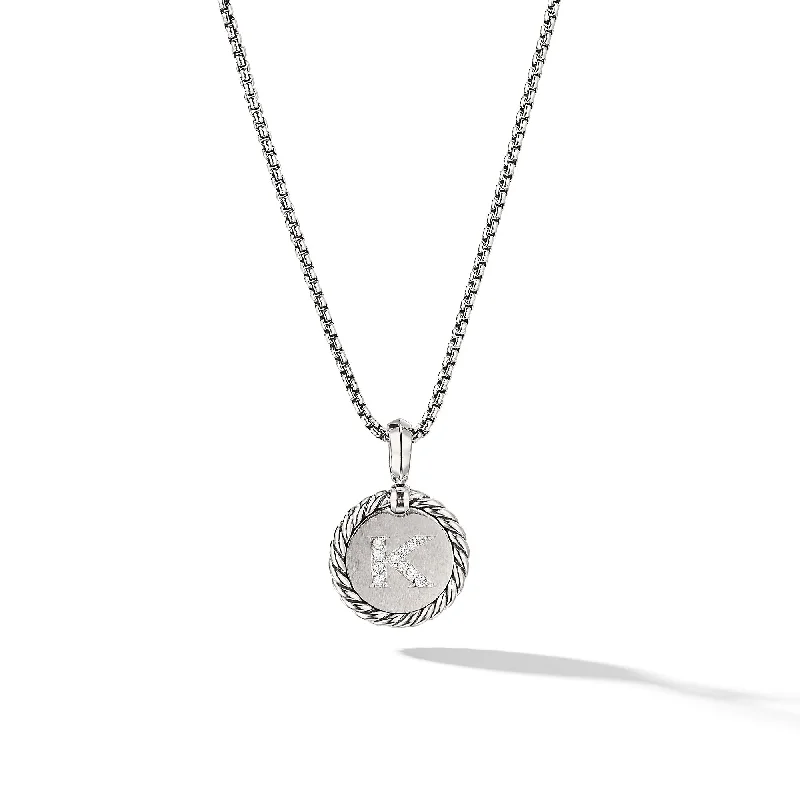 Diamond eternity necklace for women-Initial Charm Necklace in Sterling Silver with Diamond K