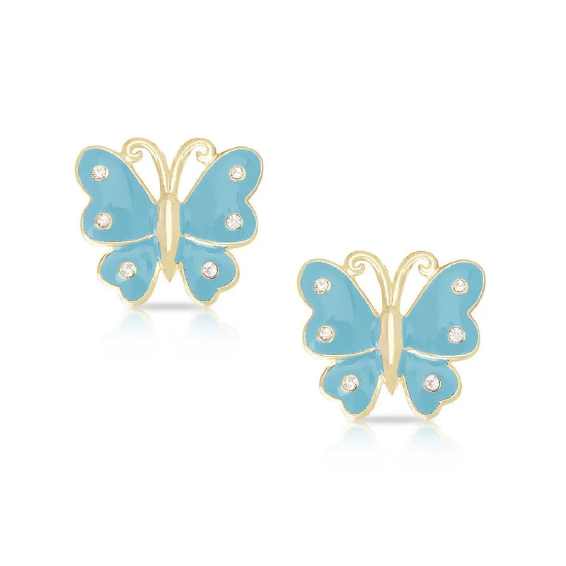 Silver drop earrings for women-Butterfly Stud Earrings with Crystals