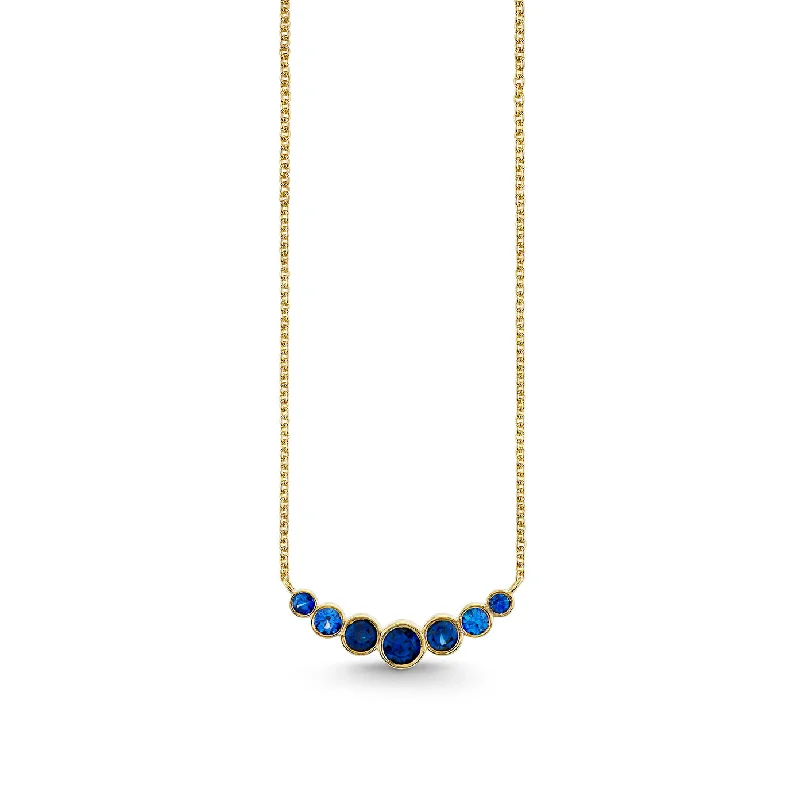 Elegant pearl necklace for women-Gold & Sapphire Graduated Bezel Necklace