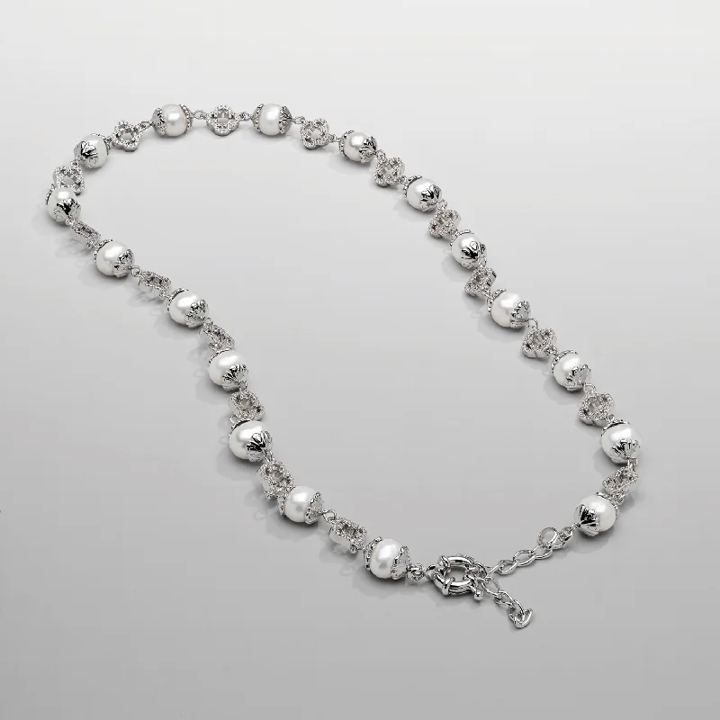 Unique necklace for women-Filigree Real Pearl Necklace (Silver)