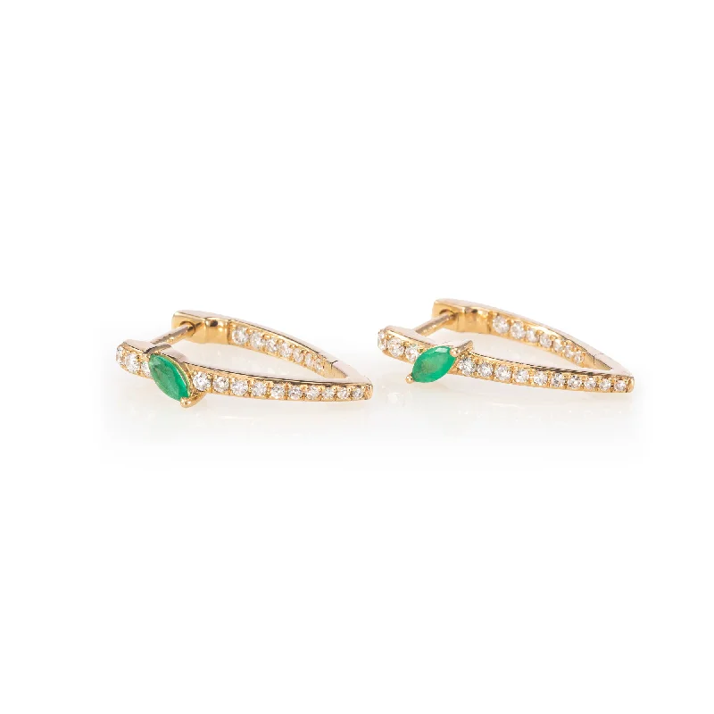 Statement gemstone earrings for women-Petite Inside Out V Huggies with Emeralds