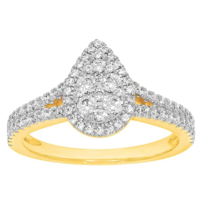 Antique-style engagement ring for women-9ct Yellow Gold 1 Carat Diamond Pear Shape Ring with Split Shank