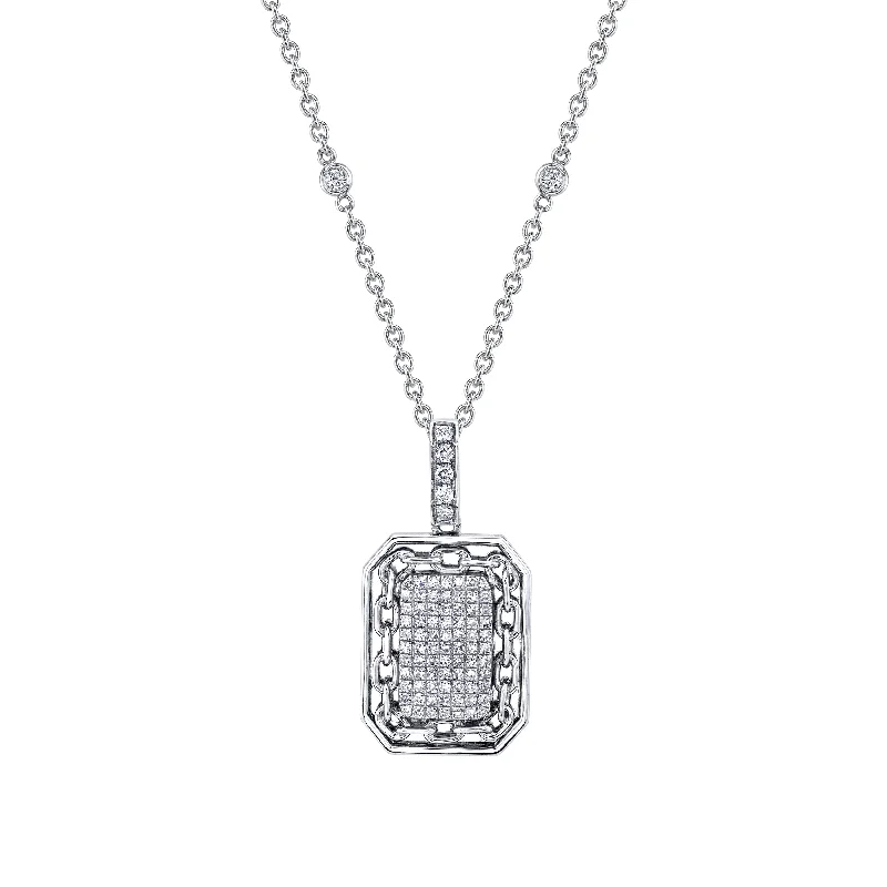 Diamond chain necklace for women-DIAMOND PAVE LINK BORDER PENDANT NECKLACE