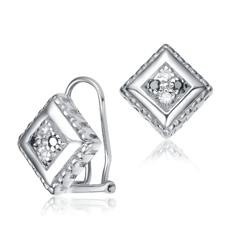 Vintage diamond earrings for women-Sterling Silver Cubic Zirconia Square Stud Earrings