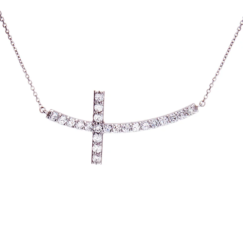 Statement piece necklace for women-Sideways Diamond Cross Necklace