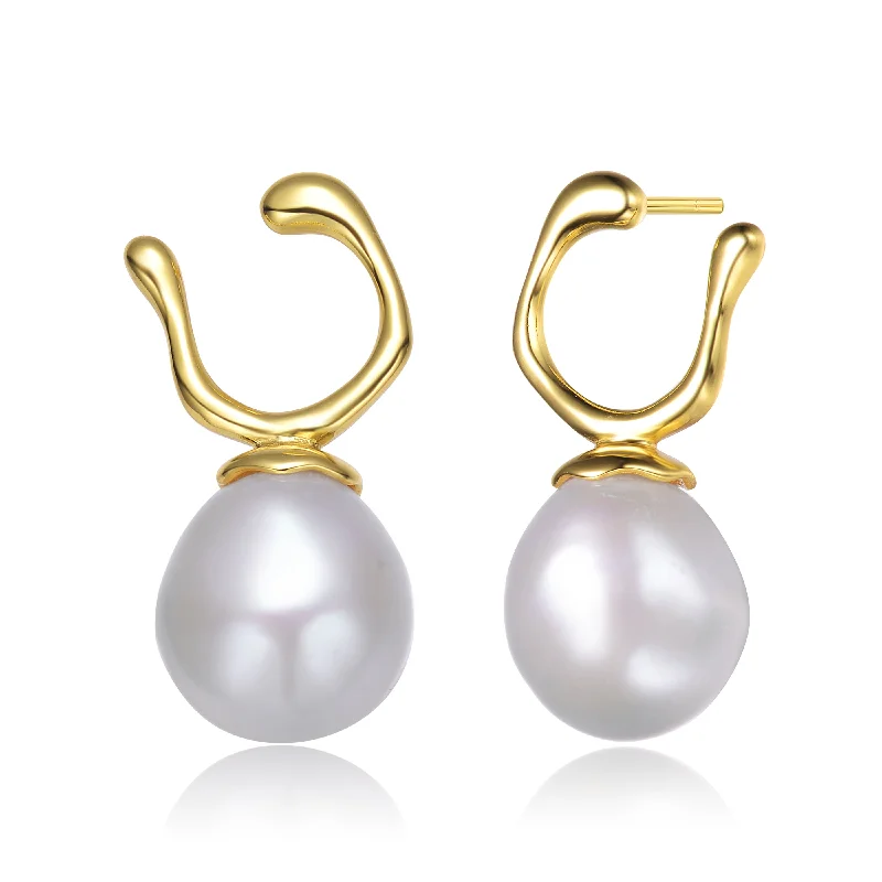 Wedding earrings for women-Brigitte U-Shaped Pearl Hook Earrings