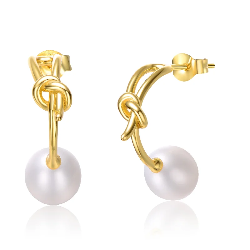 Diamond earrings for women-Delphine Golden Knot Pearl Earrings