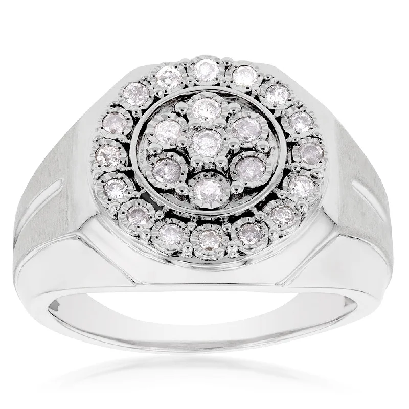 Elegant engagement ring for women-Brilliant Cut Diamonds Gents Ring in Sterling Silver