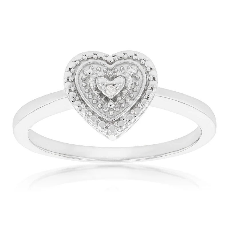 Engagement ring with princess diamond for women-Sterling Silver With Diamond Heart Shape Ring