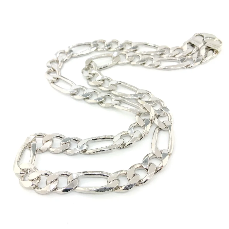 Silver statement necklace for women-SS 11.6mm 24" Figaro Chain 102.3grms