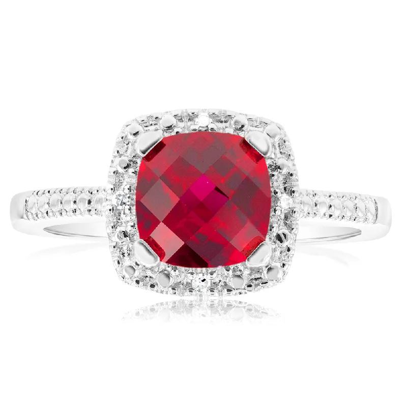 Sapphire engagement ring for women-Created Ruby Ring with Diamonds in Sterling Silver