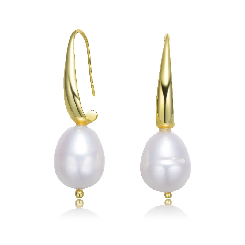 Lightweight earrings for women-Delphine Teardrop Hoop Golden Pearl Earring