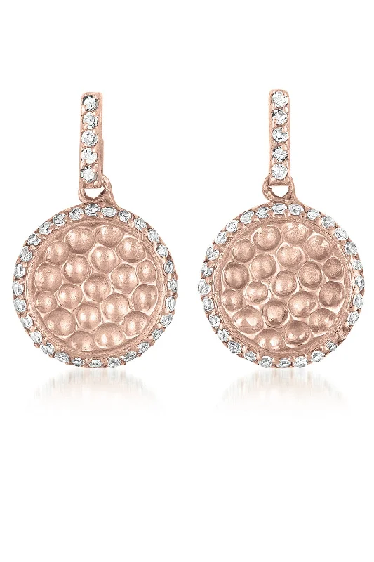 Long chain earrings for women-Caroline Rose Plated Hammered Round Drop Earrings