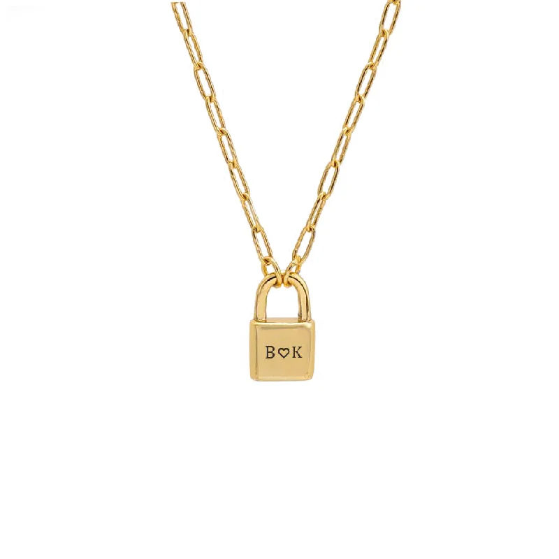 Classic gold necklace for women-Personalized Lock Necklace