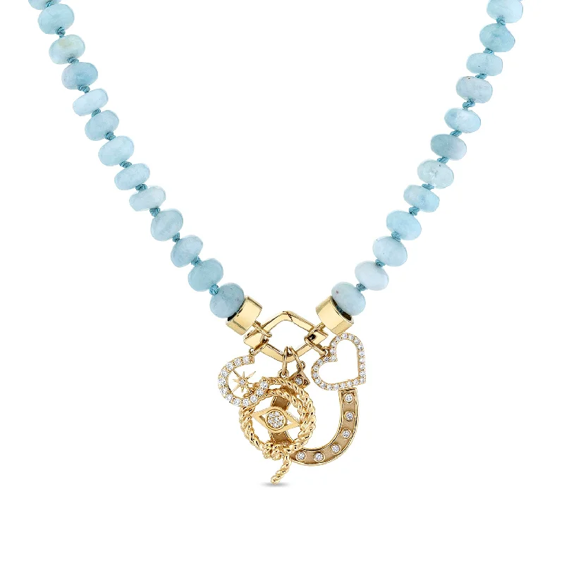 Engagement necklace for women-Gold & Diamond Lucky Aquamarine Necklace