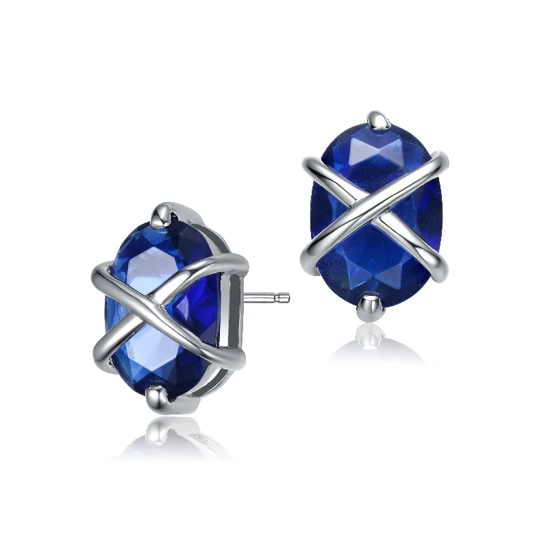 Fancy stud earrings for women-Vilette Sapphire-Blue Oval Earrings