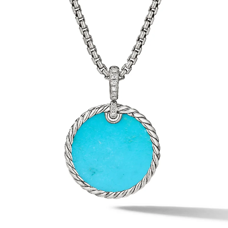 Wedding necklace set for women-DY Elements® Reversible Disc Pendant in Sterling Silver with Turquoise Reversible to Mother of Pearl and Diamonds\, 24mm