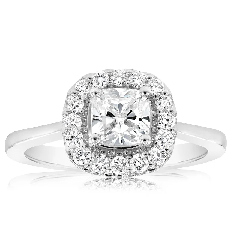 Customizable engagement ring for women-Luminesce Lab Grown 18ct White Gold 1 Carat Diamond Cushion Halo Ring