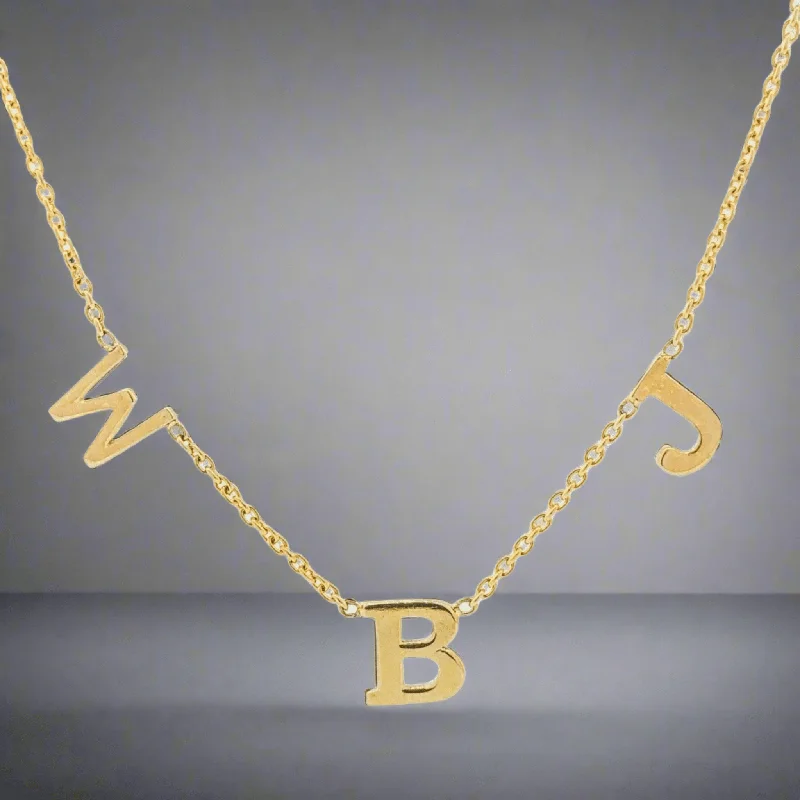 Precious metal necklace for women-14K Y Gold Chain with 3 Initials Customizable