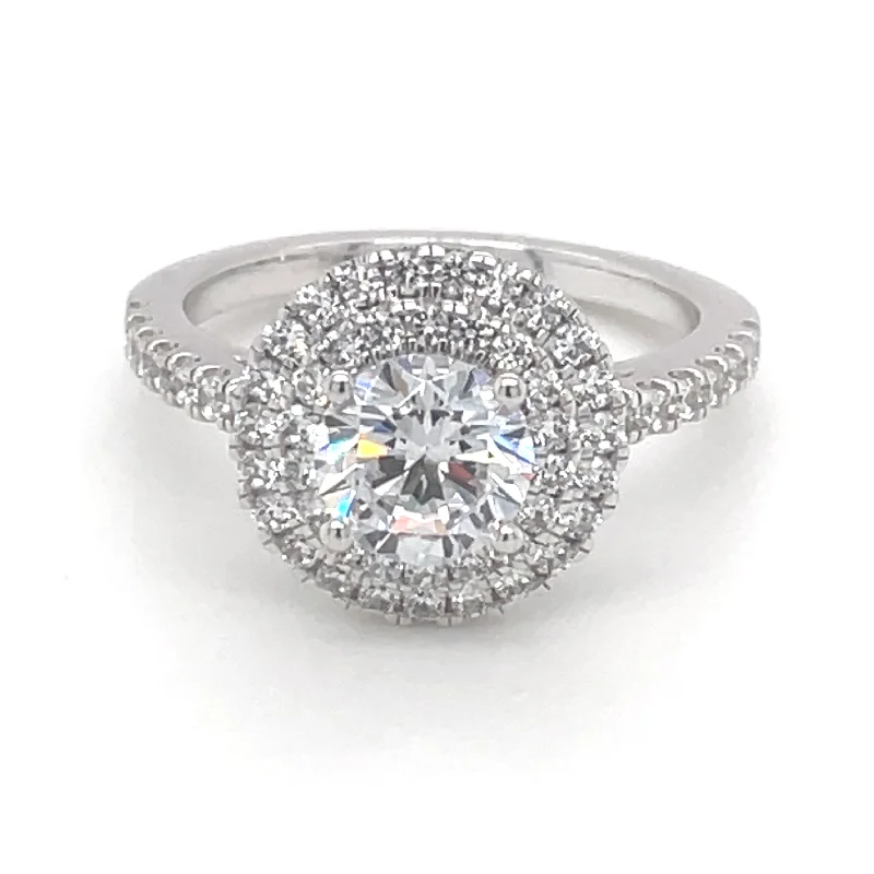 Halo diamond engagement ring for women-Diamond Semi-Mount Rings (Temp/No center)