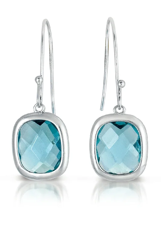 Oval earrings for women-Sterling Silver Rhodium Plated Square Cubic Zirconia Blue Topaz Drop Earrings