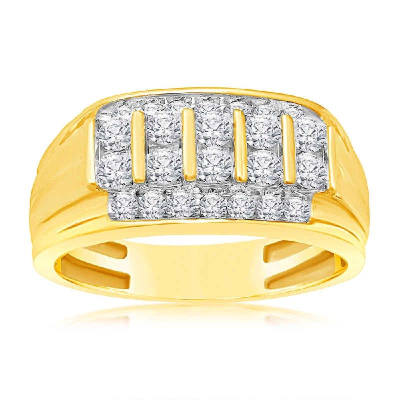 Sapphire and diamond engagement ring for women-Luminesce Lab Grown 1 Carat Diamond Gents Ring in 9ct Yellow Gold