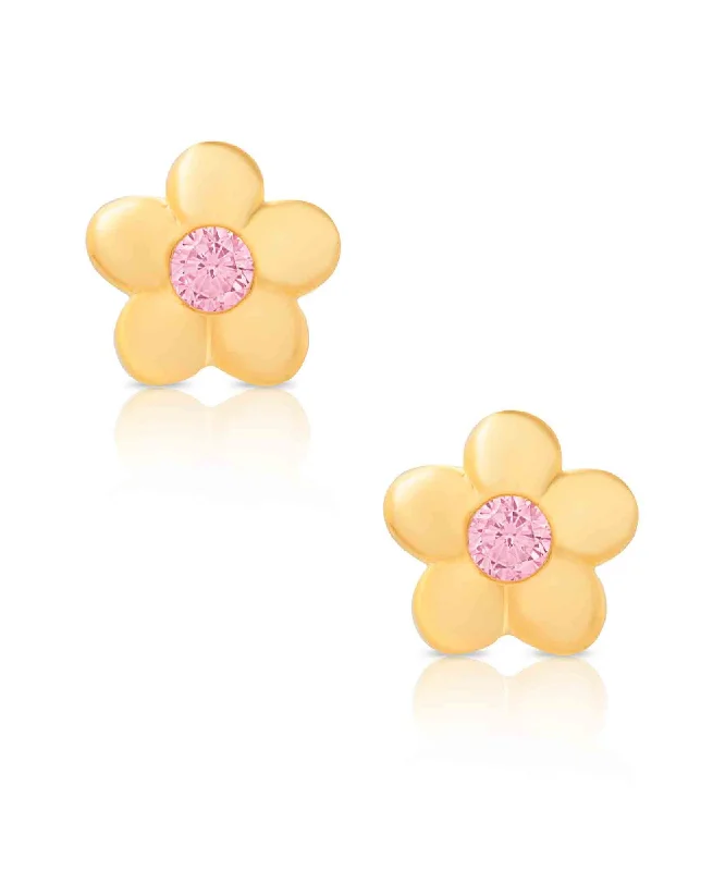 Personalized earrings for women-Flower CZ Stud Earrings in 18K Gold over Sterling Silver