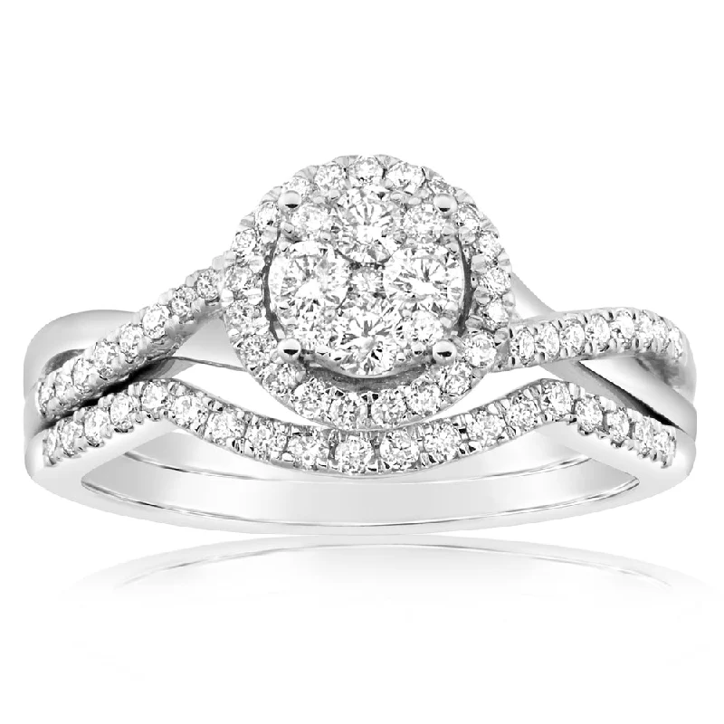 Custom engagement ring set for women-9ct White Gold 2 Ring Bridal Set With 3/5 Carats Of Diamonds