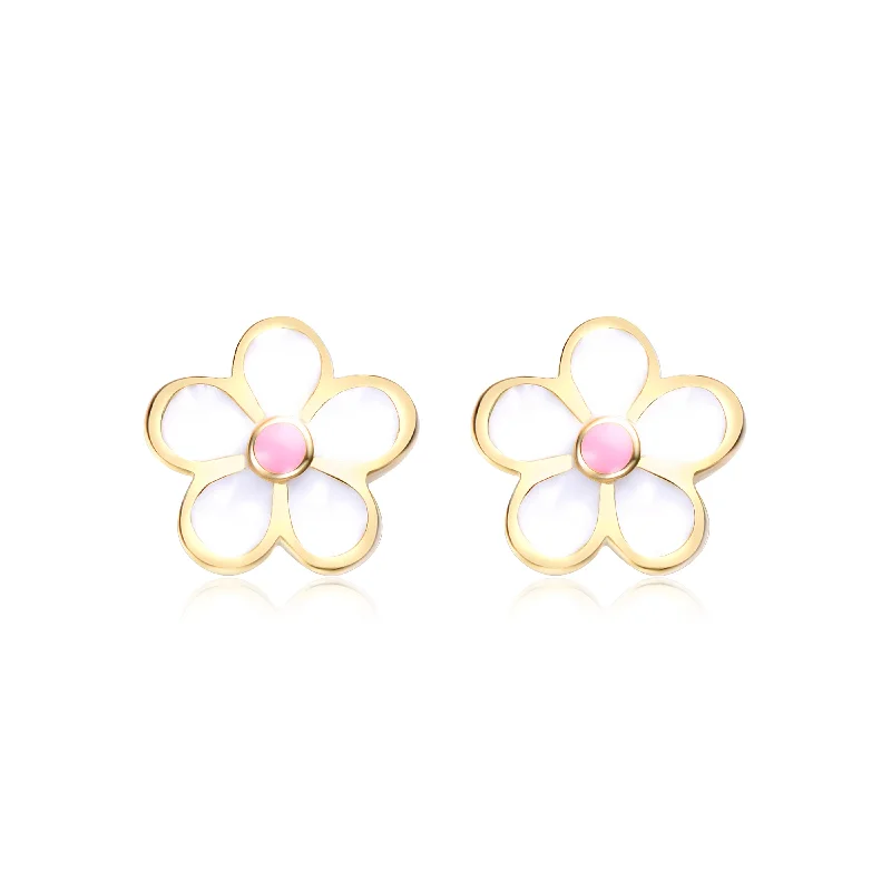 Gemstone earrings for women-Children's Sterling Silver 14k Gold Plated Flower Screw Back Earrings