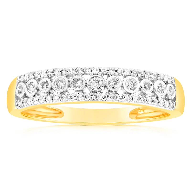 Diamond engagement ring for women-9ct Yellow Gold Bezel 1/5 Carat Diamond Dress Ring with Brilliant Diamonds