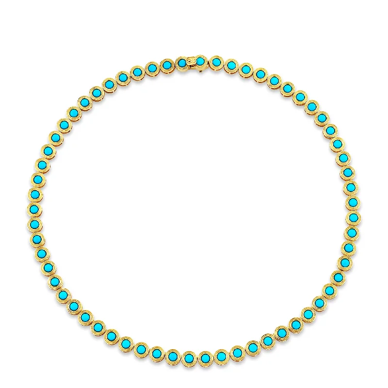 Colored gemstone necklace for women-Gold & Turquoise Large Fluted Eternity Necklace