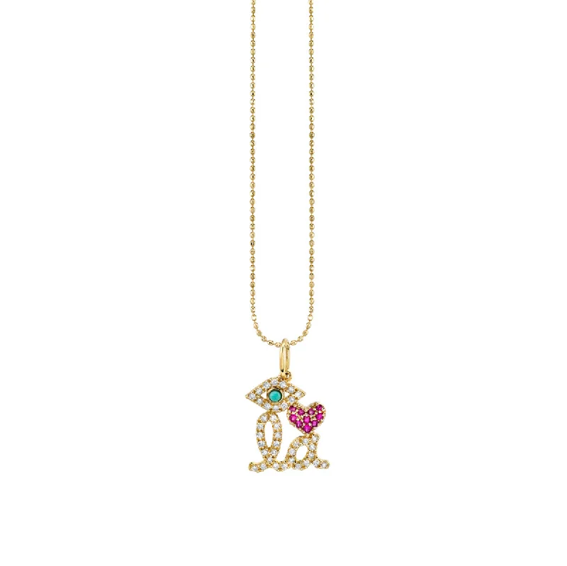 Heart pendant necklace for women-Gold & Diamond Eye Heart LA Necklace