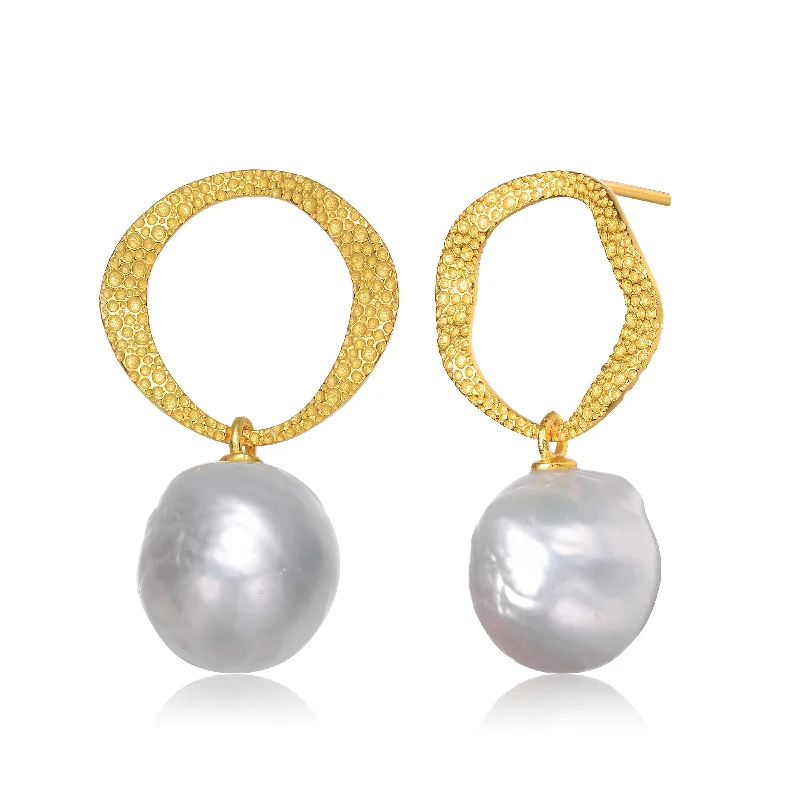 Oval earrings for women-Brigitte Boho Maxi Golden Pearl Earrings