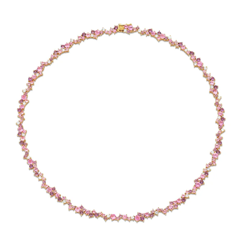 Diamond and sapphire necklace for women-Gold, Diamond, Pink Sapphire & Amethyst Wicked Glinda Cocktail Eternity Necklace