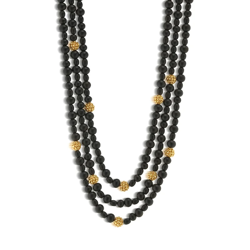 Multi-layered necklace for women-Berry 3-Strand Necklace, 18"+2" - Ebony