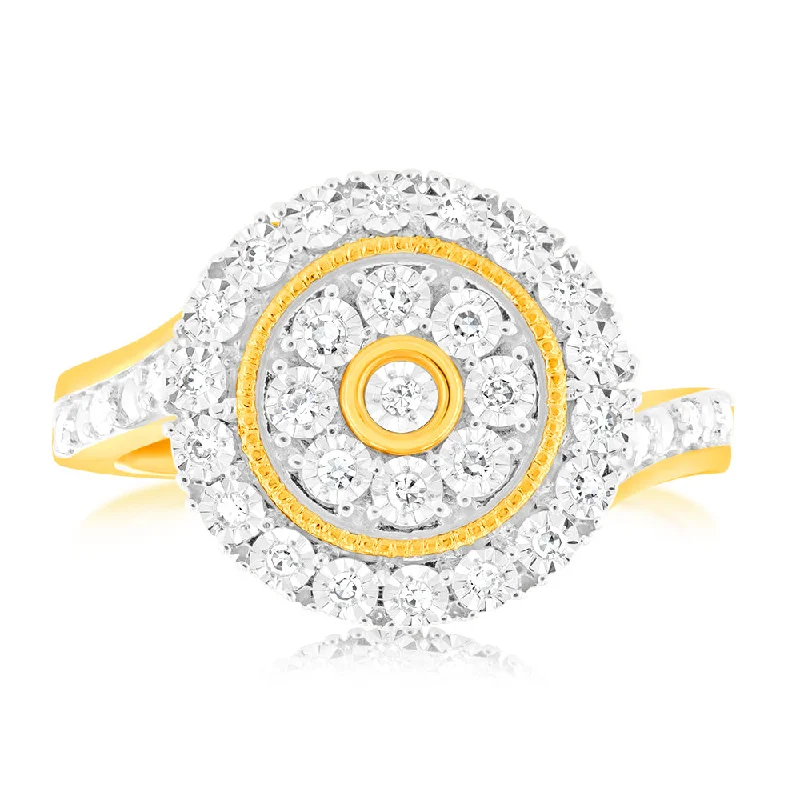 Designer diamond engagement ring for women-9ct Yellow Gold Luminesce Lab Grown Cluster Ring with 35 Brilliant Diamonds