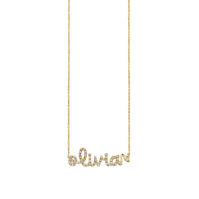 Custom necklace for women-Gold & Diamond Small Custom Script Aquarius Zodiac Necklace