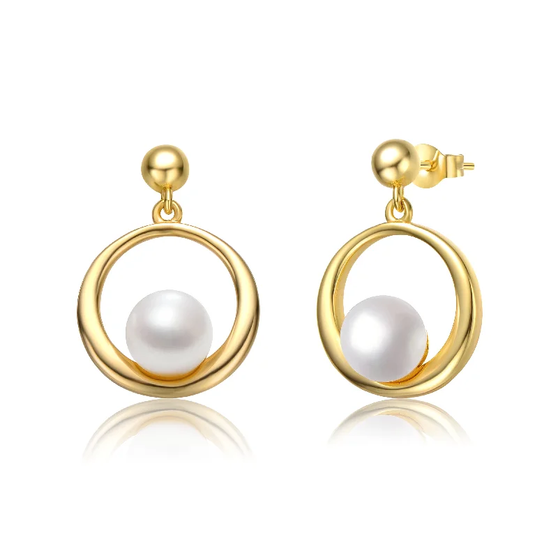 Dangling gemstone earrings for women-Delphine Golden Circle Eye Pearl Earrings