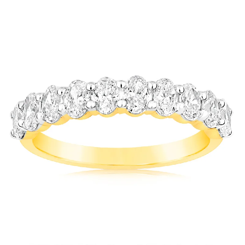 Round diamond engagement ring for women-Luminesce Lab Grown 10ct Yellow Gold Eternity Oval Cut Shaped Ring in 1 Carat Diamond