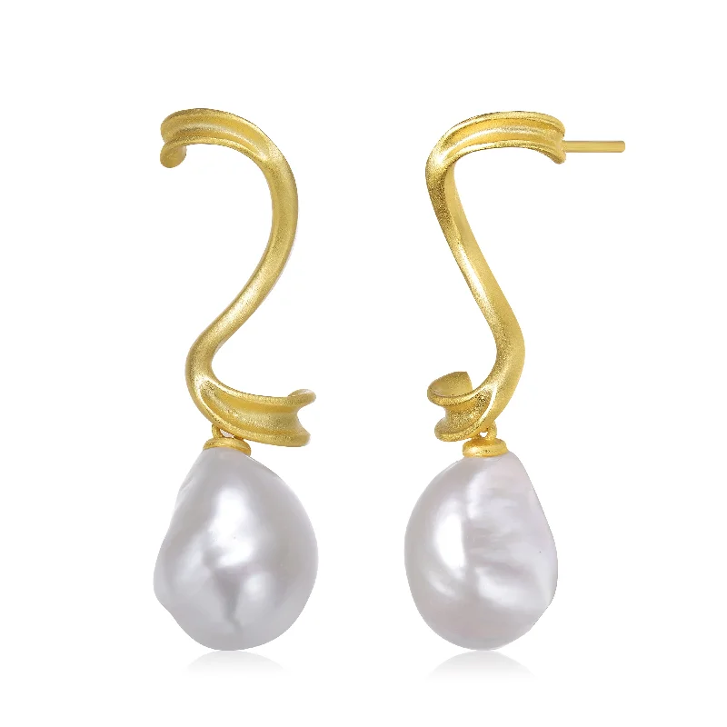 Fancy earrings for women-Brigitte Pearl Swirl Earrings