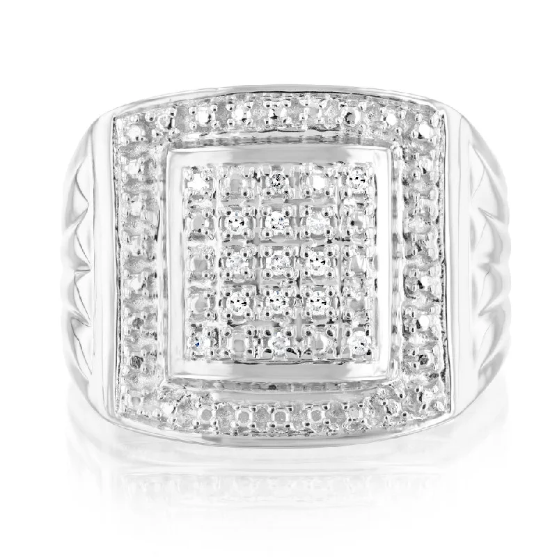 Unique engagement ring for women-10 Points of Diamond Gents Ring in Sterling Silver